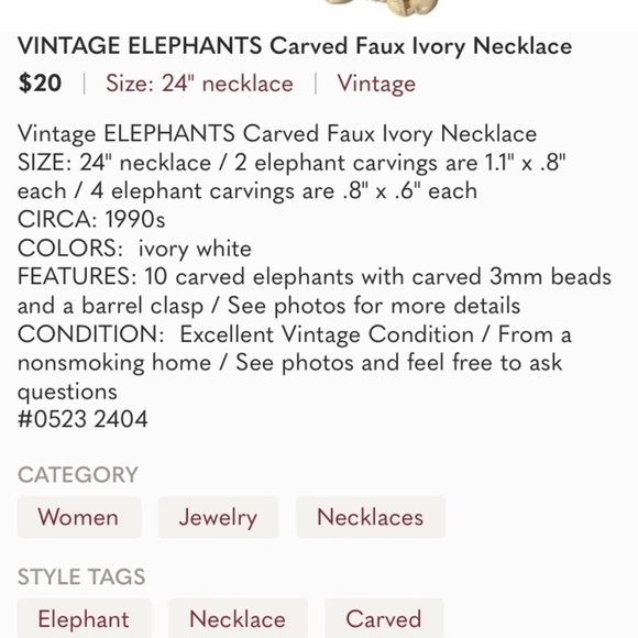 Vintage Elephants Carved Faux Ivory Necklace - Picture 7 of 7